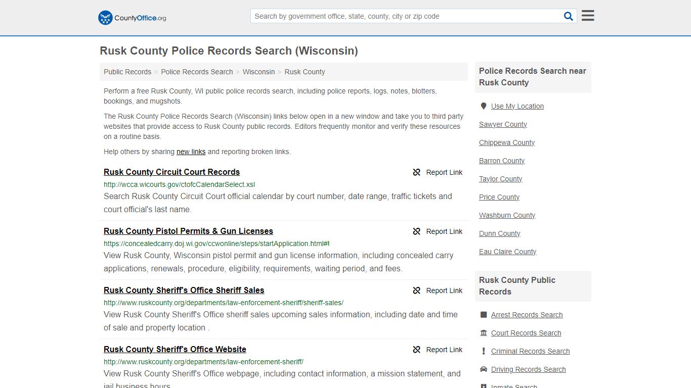 Rusk County Police Records Search (Wisconsin) - County Office